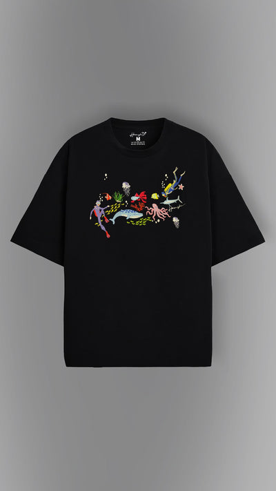 Scuba Divers Embroidery T-shirt - Black