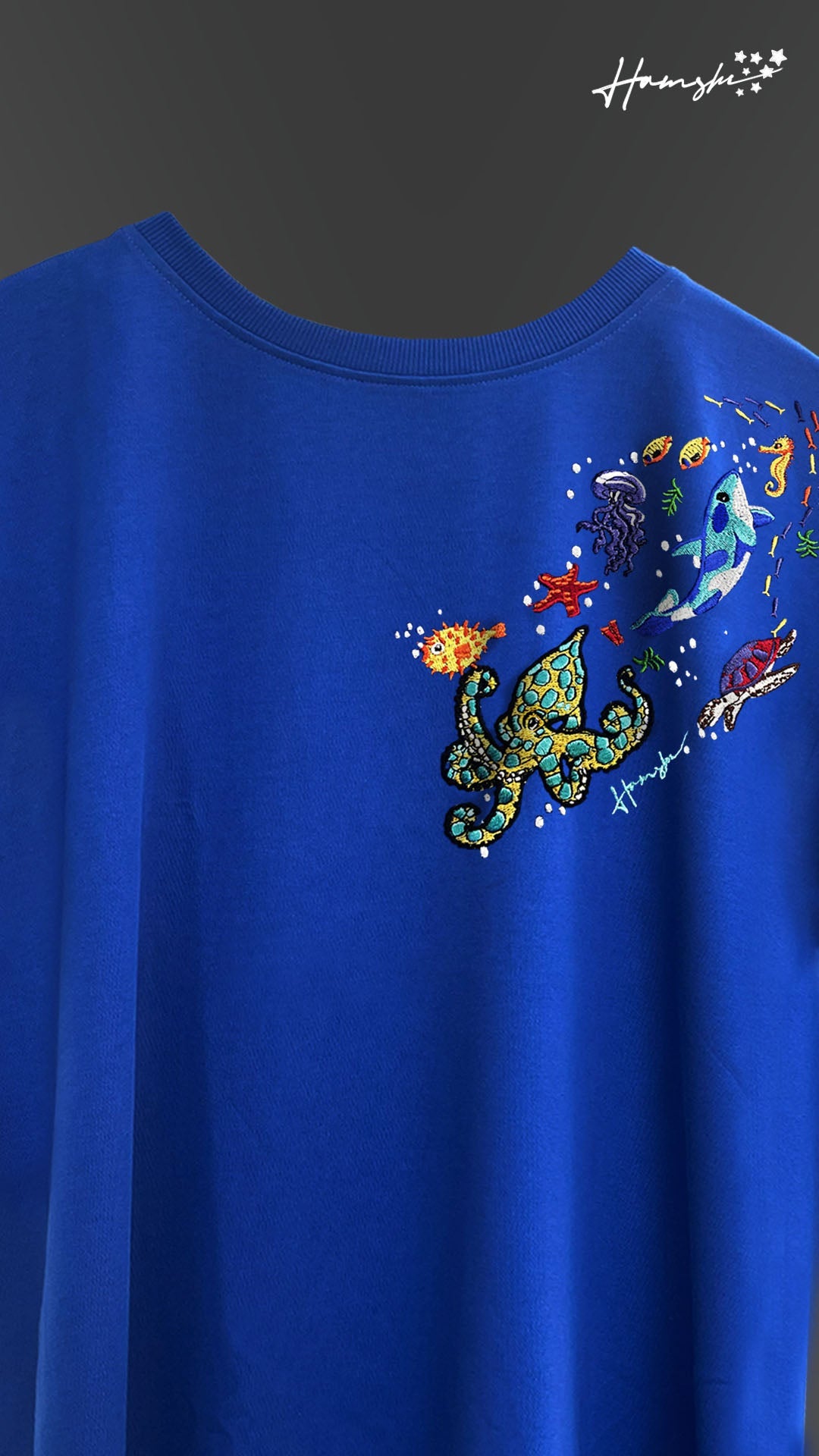Marine Embroidery T-shirt - Blue