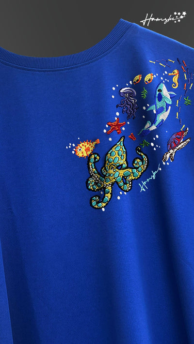 Marine Embroidery T-shirt - Blue