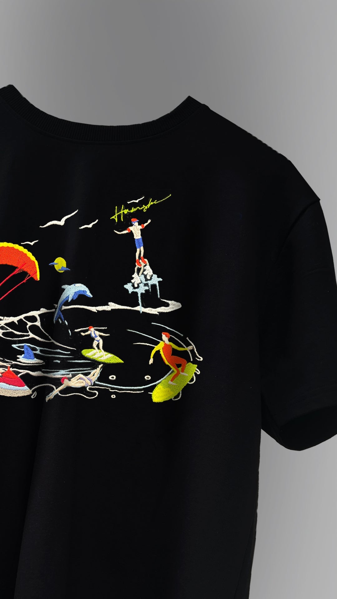 Sea Surfers Embroidery T-shirt - Black