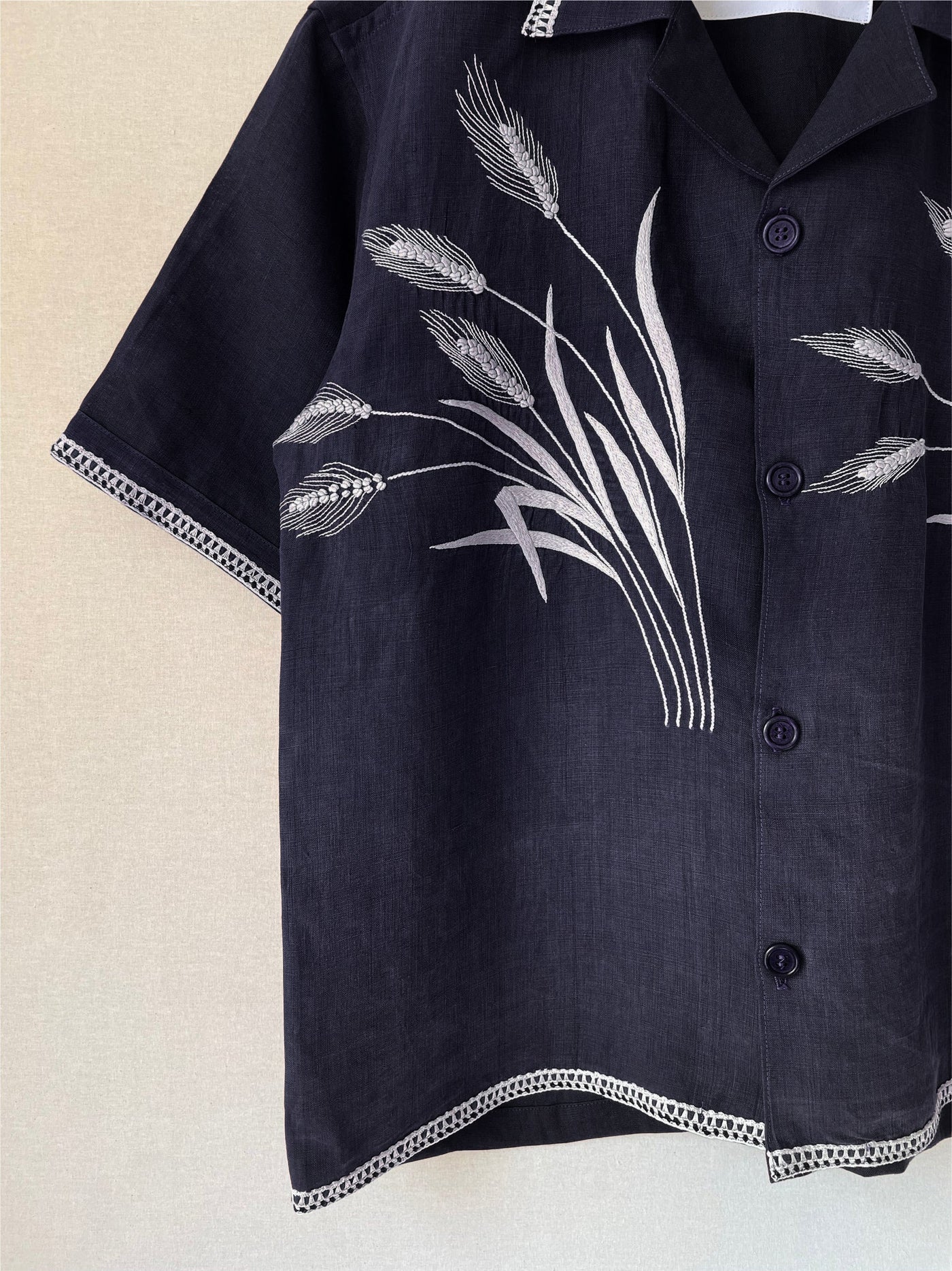 Houston Barley Navy Blue Embroidery Box Fit Shirt