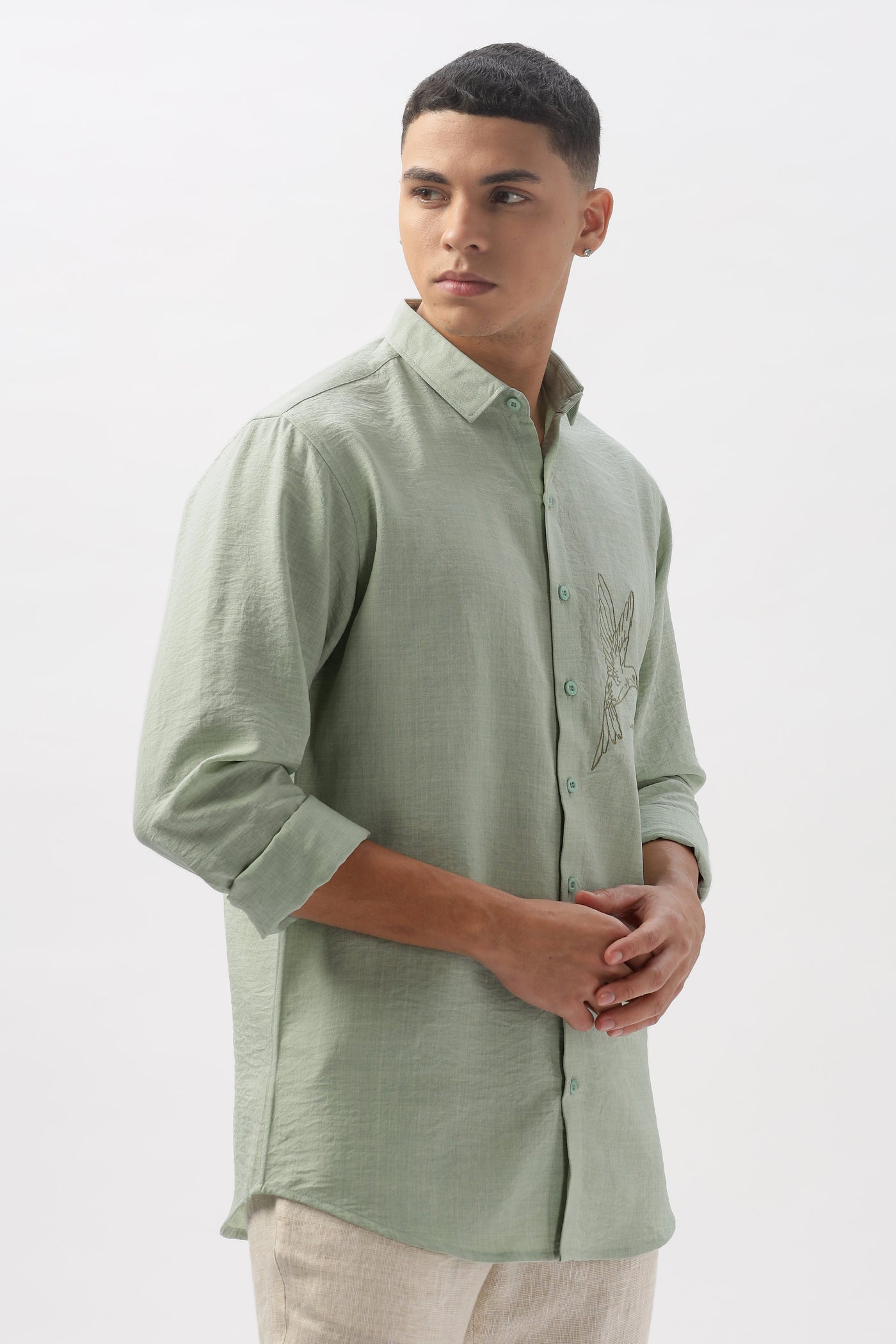 Humming(way) Birds Vienna Green Embroidery Shirt