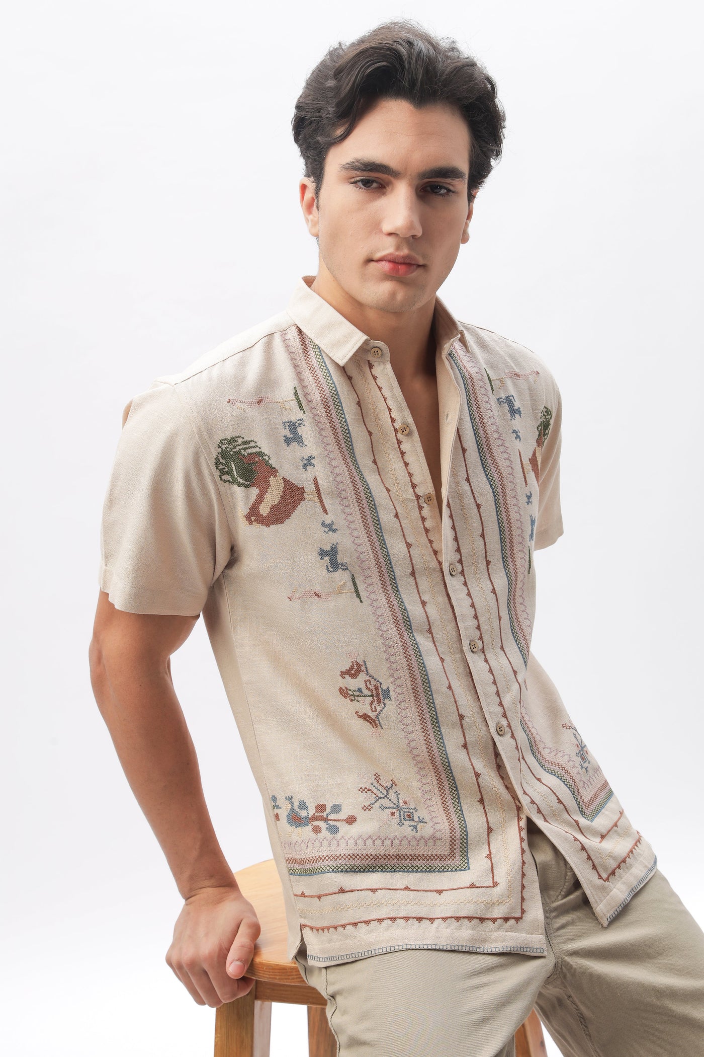 Sands of Sahara” Embroidered Half Sleeve Shirt