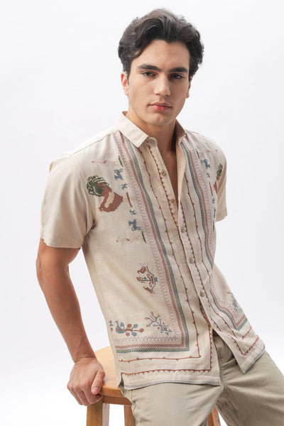 Sands of Sahara” Embroidered Half Sleeve Shirt