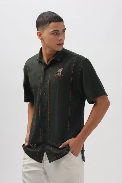 Cuenca Green All Over Embroidery Box Fit Shirt