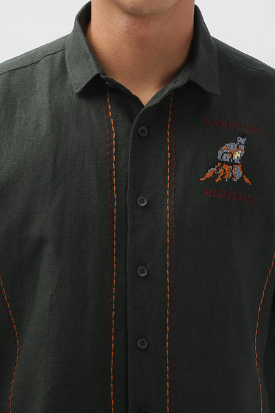 Cuenca Green All Over Embroidery Box Fit Shirt