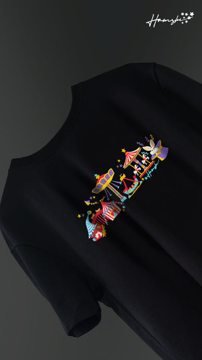 Clowns & Rides Embroidery T-shirt - Black