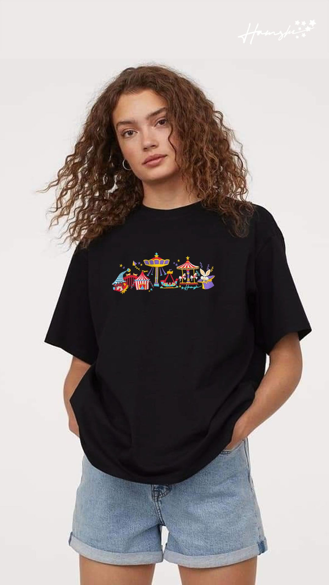 Clowns & Rides Embroidery T-shirt - Black