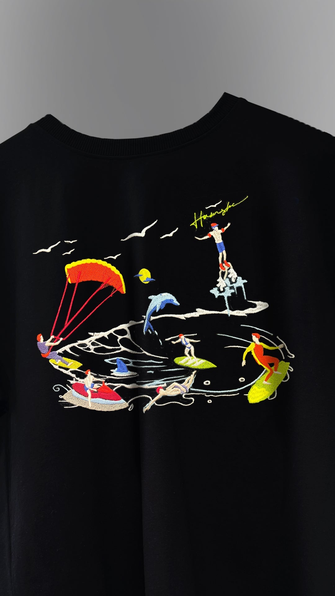 Sea Surfers Embroidery T-shirt - Black
