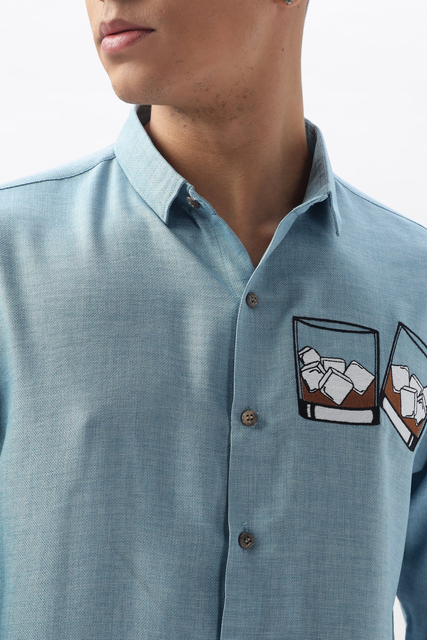Whiskey Tales Blue Embroidered Shirt