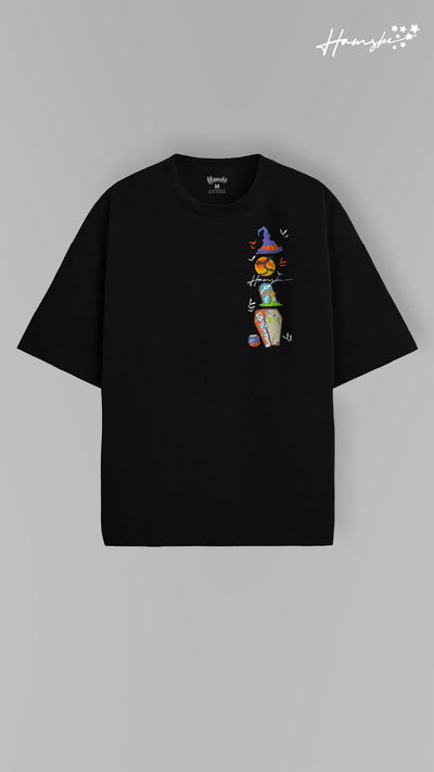 Halloween Embroidery T-shirt - Black