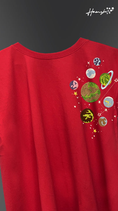 Galaxy Embroidery T-shirt - Red