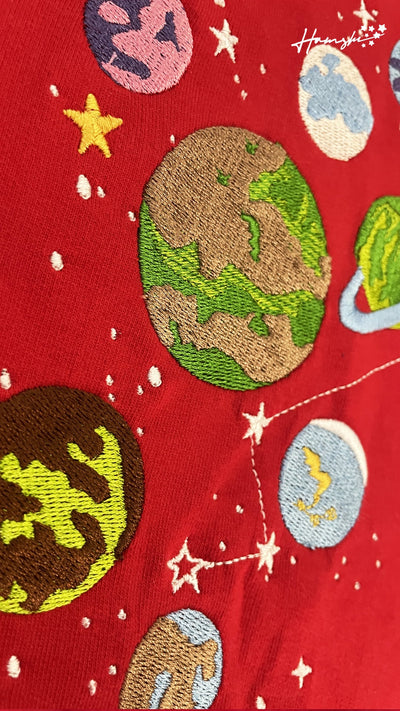 Galaxy Embroidery T-shirt - Red