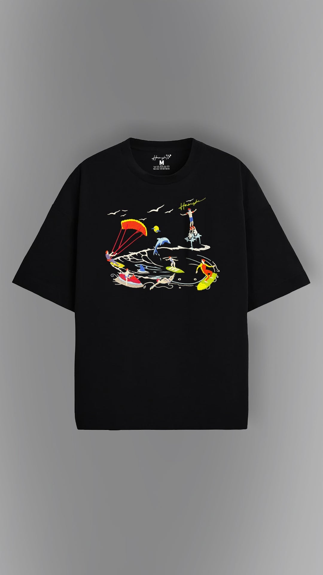 Sea Surfers Embroidery T-shirt - Black