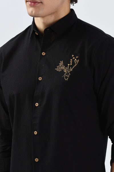 Arctic Reindeer Black Embroidery Shirt