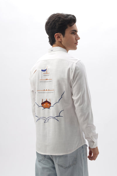 Brigantines Boat Front and Back White Embroidery Shirt