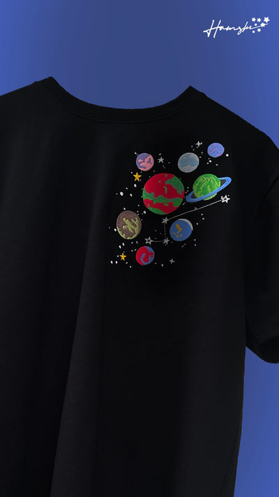 Galaxy Embroidery T-shirt - Black