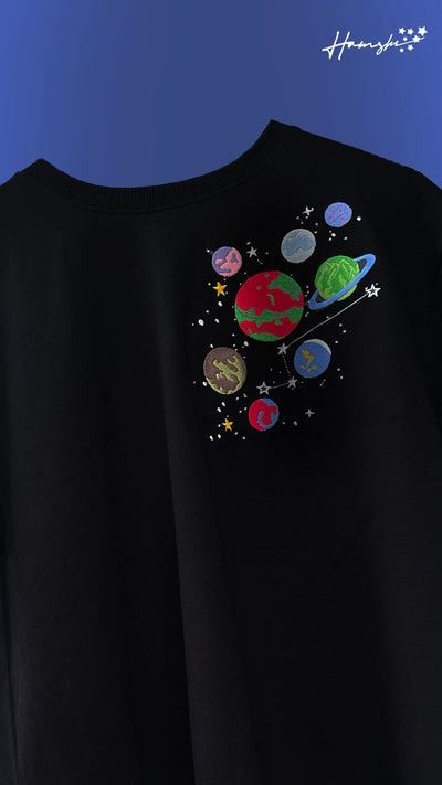 Galaxy Embroidery T-shirt - Black
