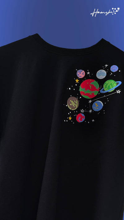 Galaxy Embroidery T-shirt - Black