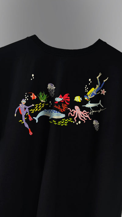 Scuba Divers Embroidery T-shirt - Black