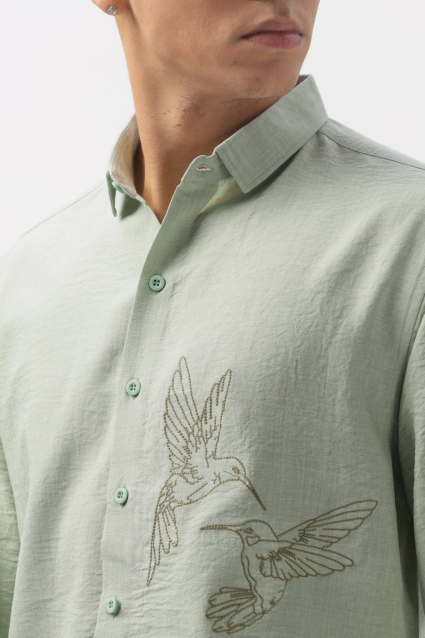 Humming(way) Birds Vienna Green Embroidery Shirt