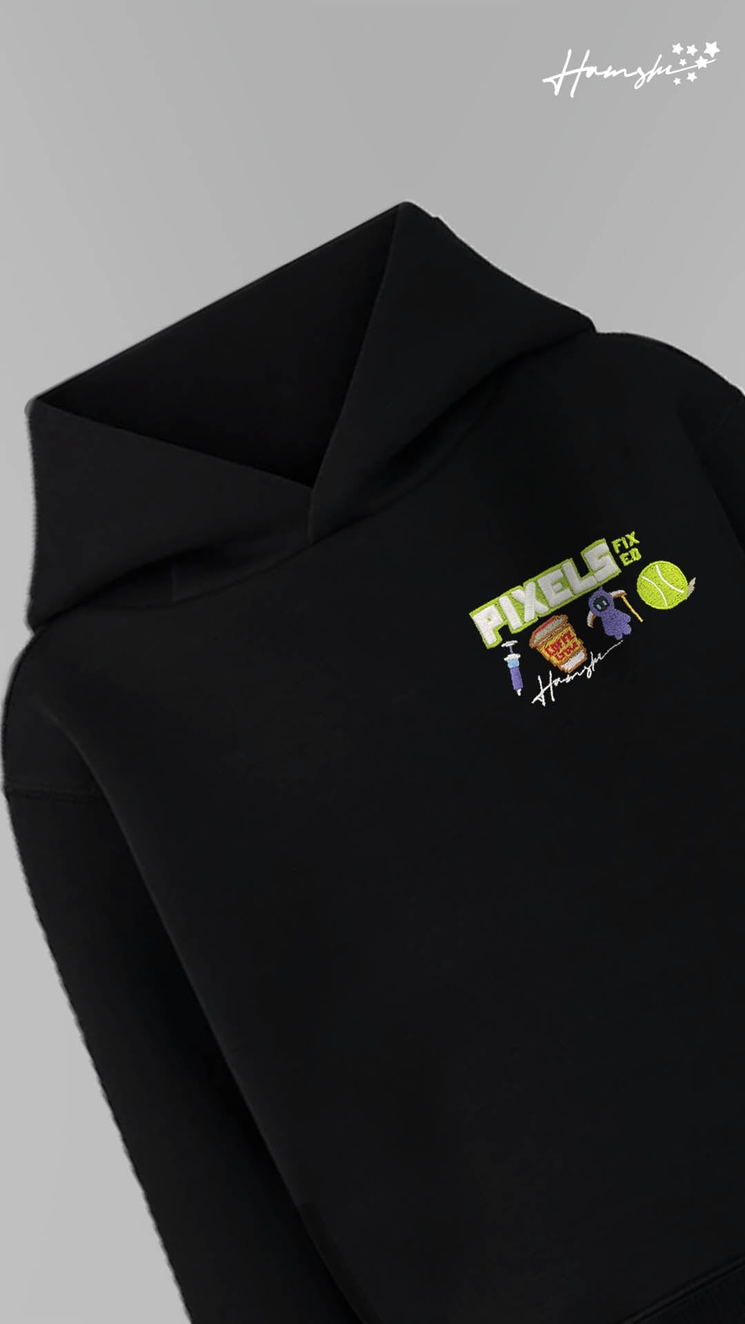 Pixels 3D Embroidery Hoodie - Black