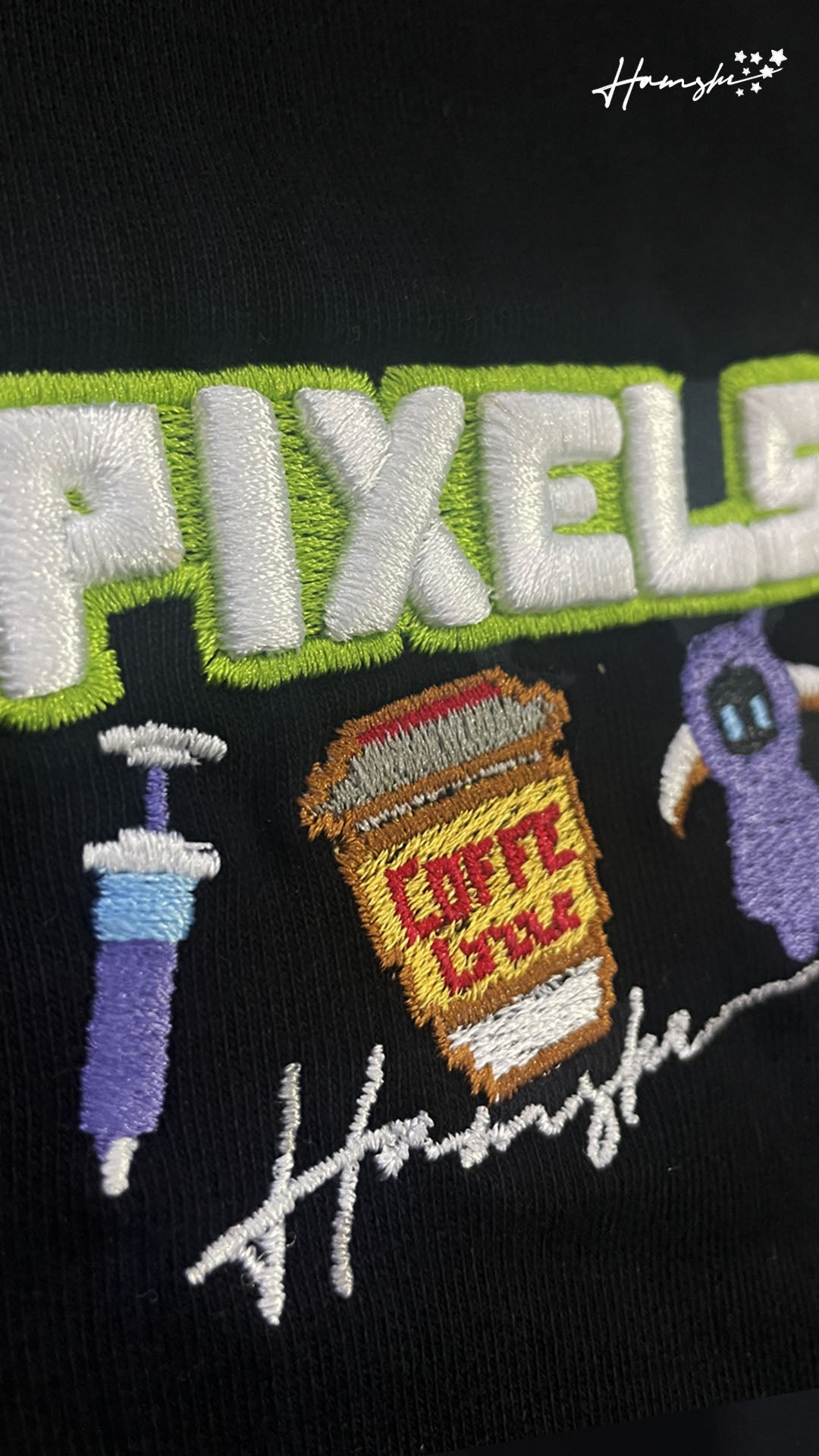 Pixels 3D Embroidery Hoodie - Black