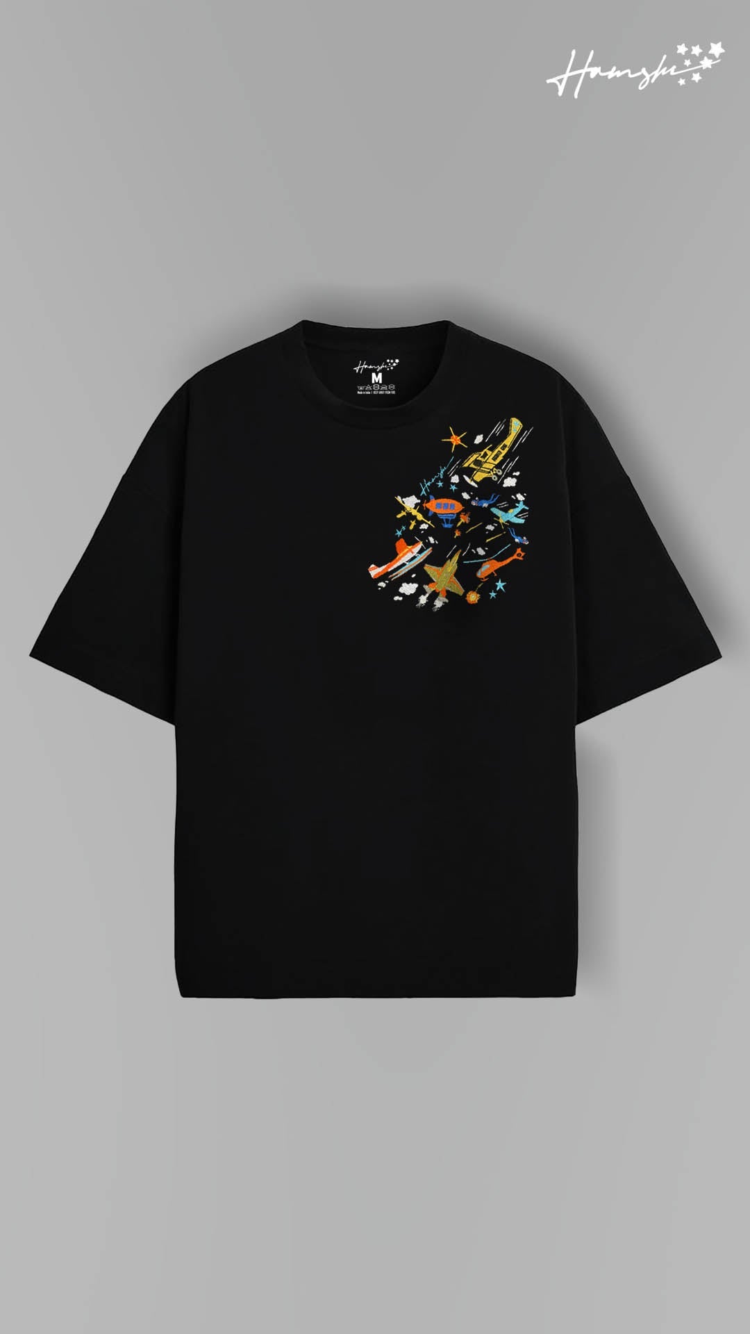 Air Planes Strike Embroidery T-shirt - Black
