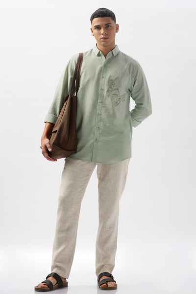 Humming(way) Birds Vienna Green Embroidery Shirt