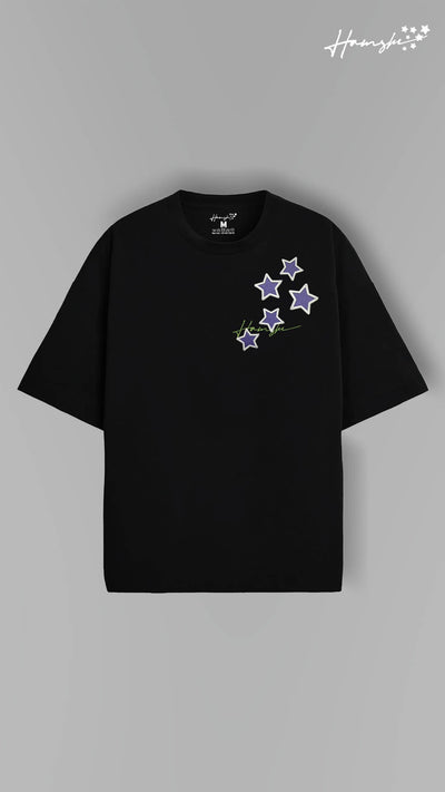 Stars -3D Embroidery T-shirt - Black