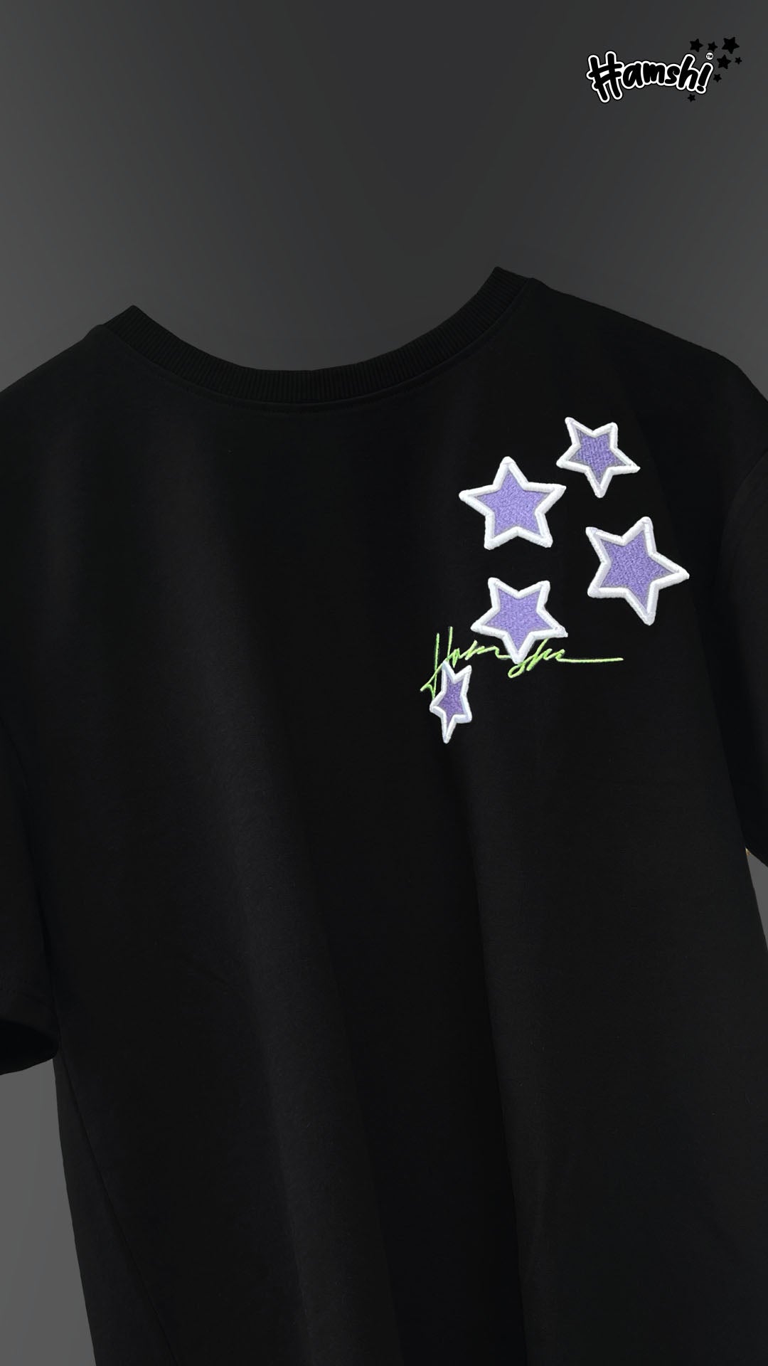 Stars -3D Embroidery T-shirt - Black