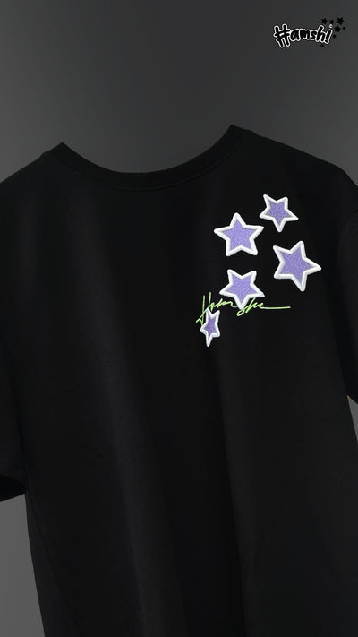 Stars -3D Embroidery T-shirt - Black
