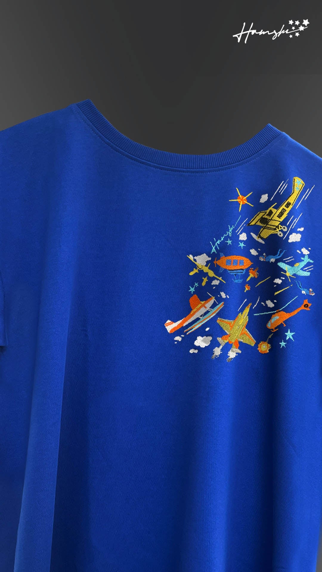 Air Planes Strike Embroidery T-shirt - Blue