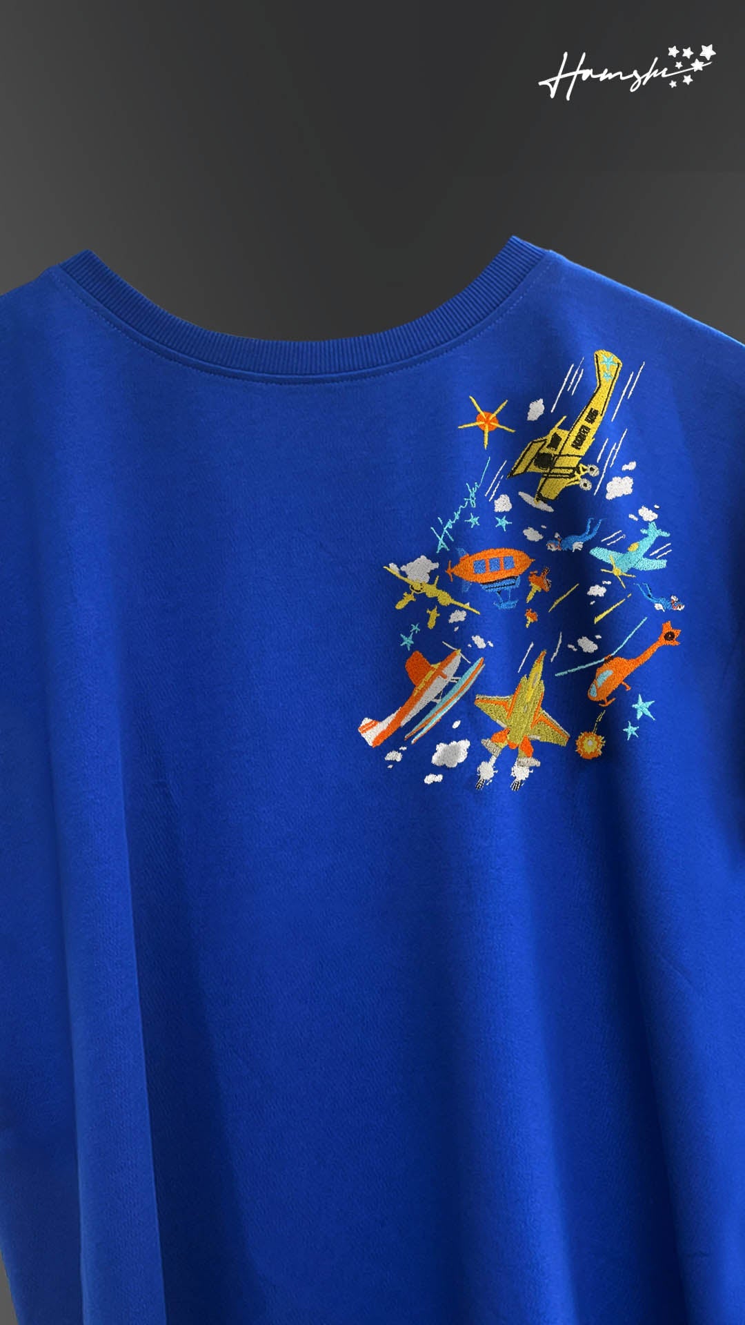 Air Planes Strike Embroidery T-shirt - Blue