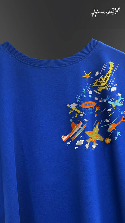 Air Planes Strike Embroidery T-shirt - Blue