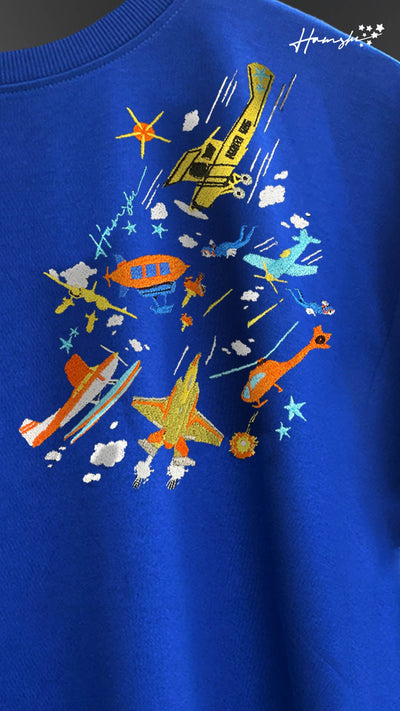 Air Planes Strike Embroidery T-shirt - Blue