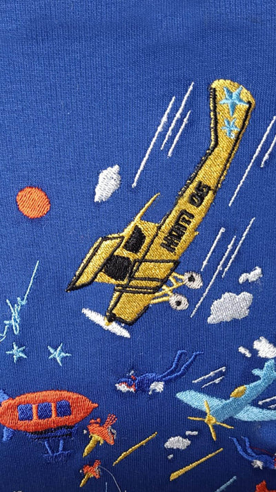 Air Planes Strike Embroidery T-shirt - Blue