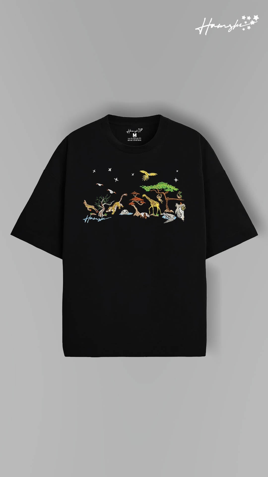 Wild Life Embroidery T-shirt - Black