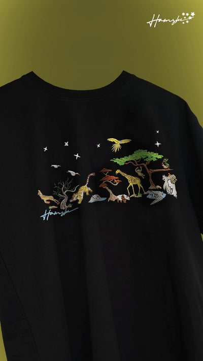Wild Life Embroidery T-shirt - Black