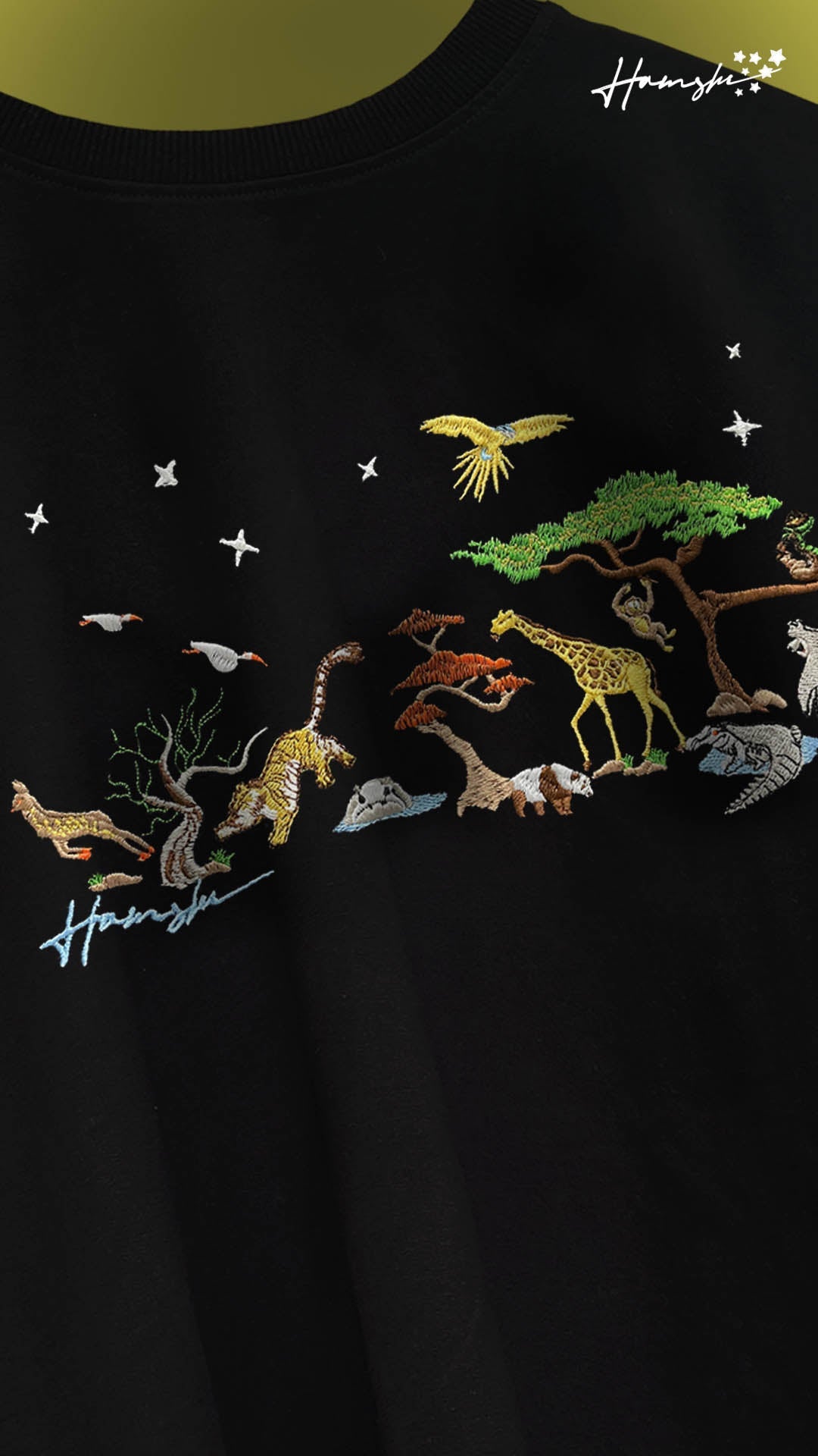 Wild Life Embroidery T-shirt - Black