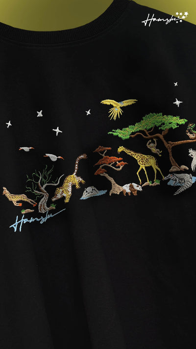 Wild Life Embroidery T-shirt - Black