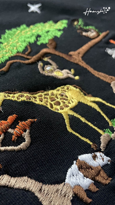 Wild Life Embroidery T-shirt - Black