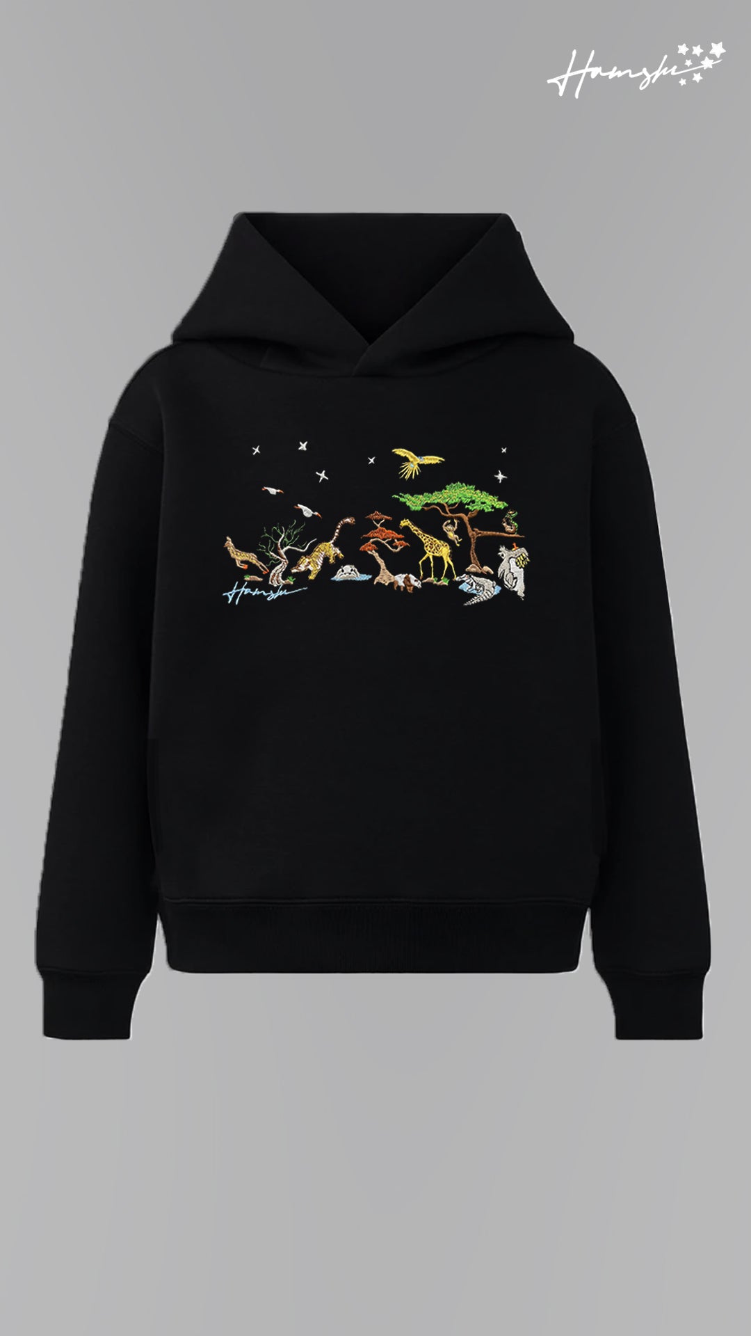 Wild Life Embroidery Hoodie - Black