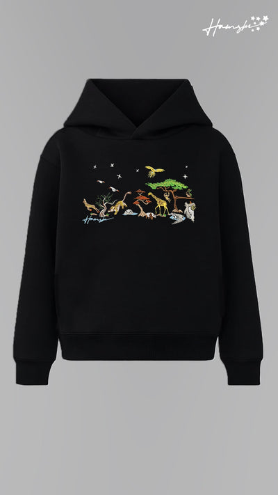 Wild Life Embroidery Hoodie - Black