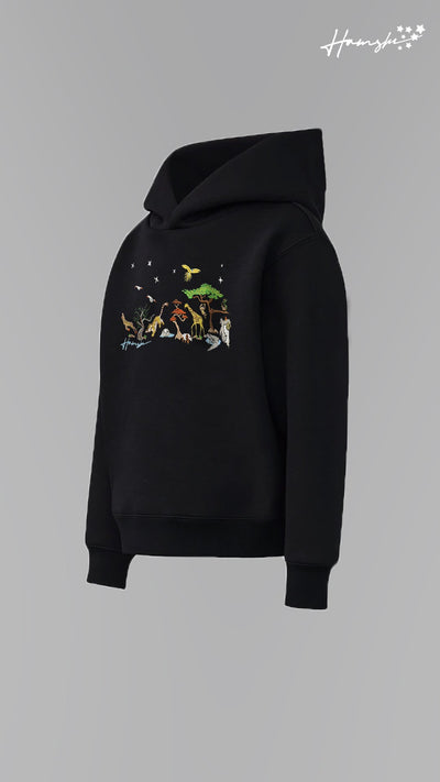 Wild Life Embroidery Hoodie - Black