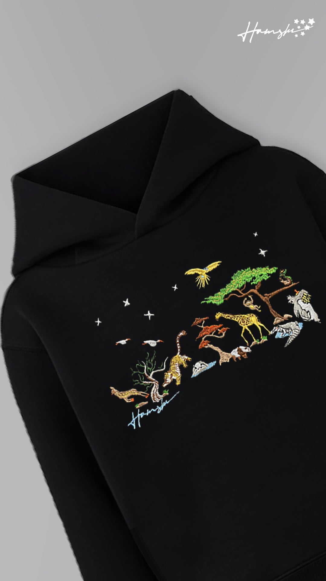 Wild Life Embroidery Hoodie - Black