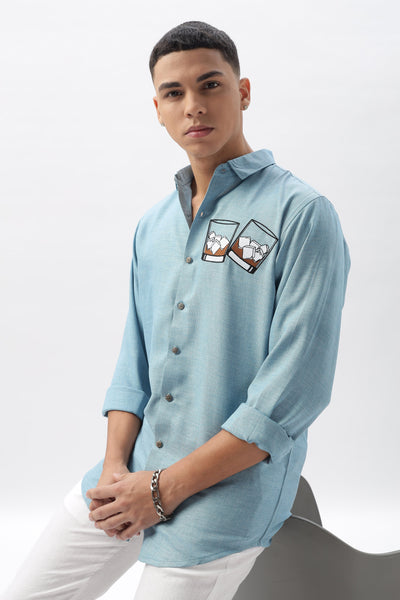 Whiskey Tales Blue Embroidered Shirt
