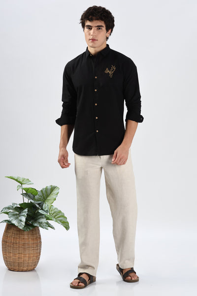 Arctic Reindeer Black Embroidery Shirt