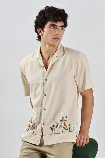 Flowers & Whispers 100% Natural Beige Embroidery Shirt