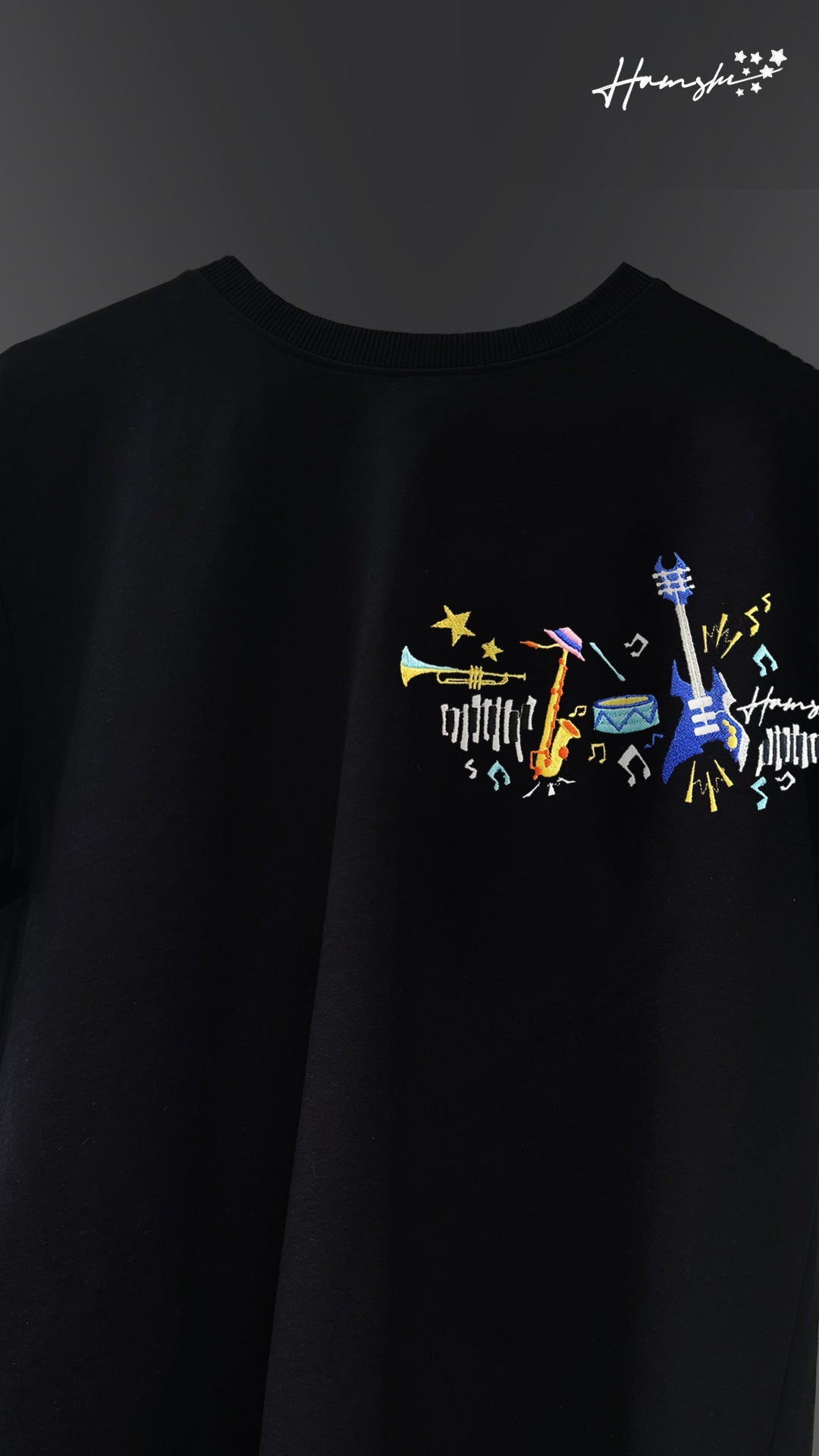 Music Embroidery T-shirt - Black
